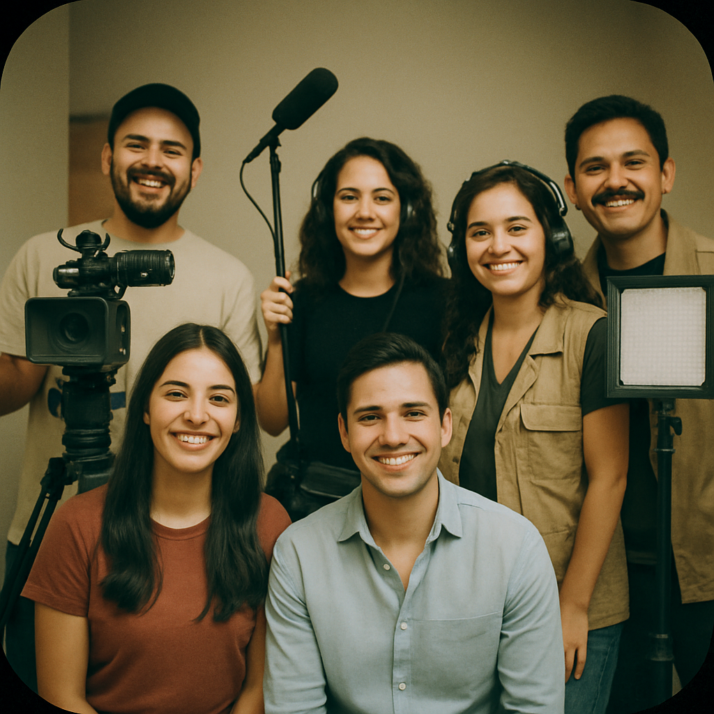 analogfilm crea una imagen del team de produccin de mymottion con personas felices de razgos mexicanos personas reales no caricaturas incluyendo a un-4