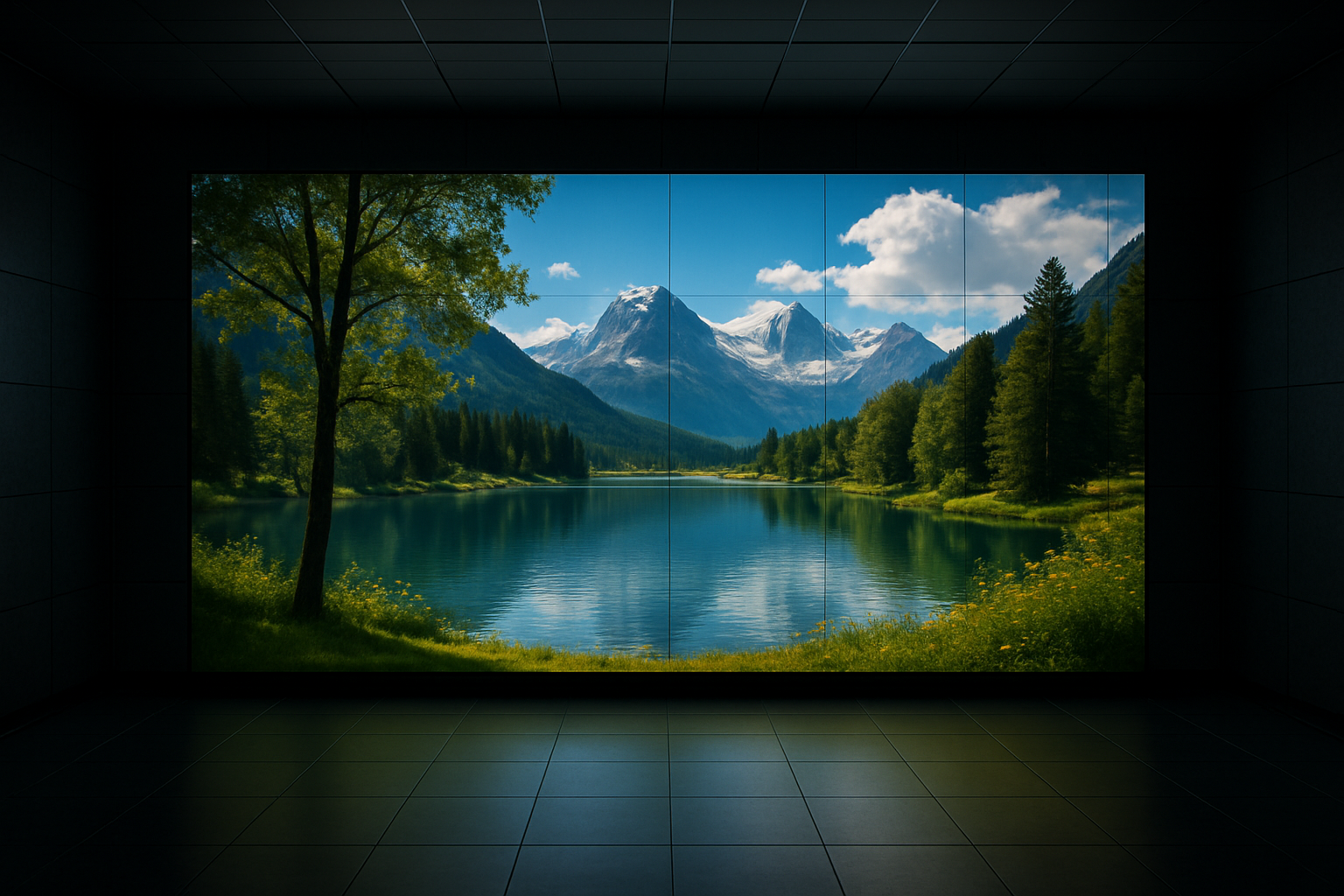 VIDEOWALL CON PANTALLA LED MOSTRANDO UNA IMAGEN DE UN PAISAJE