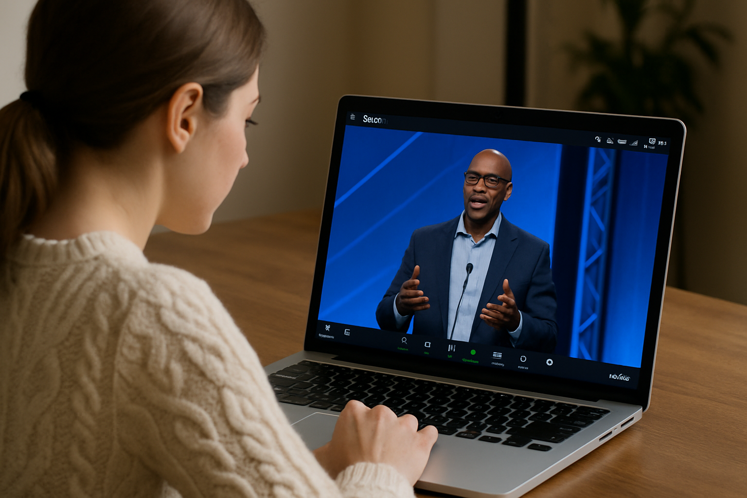 crea una imagen muy real con una imagen a la izquierda  de una chica blanca frente a una laptop viendo un webinar de zoom y en el lado derecho muestra-Jan-10-2026-10-04-55-0579-PM