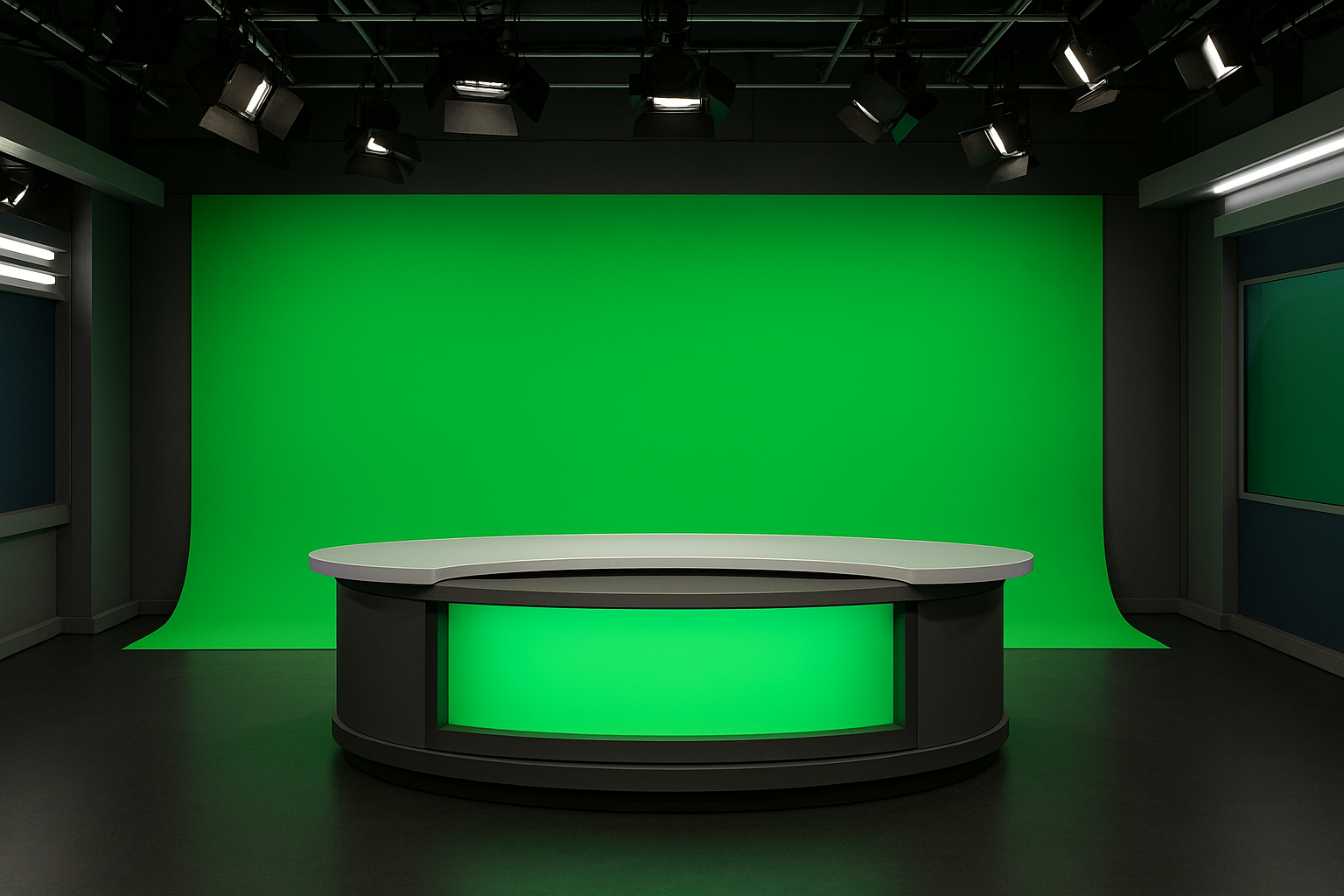 foro de tv profesional sin gente con chroma verde de un noticiero