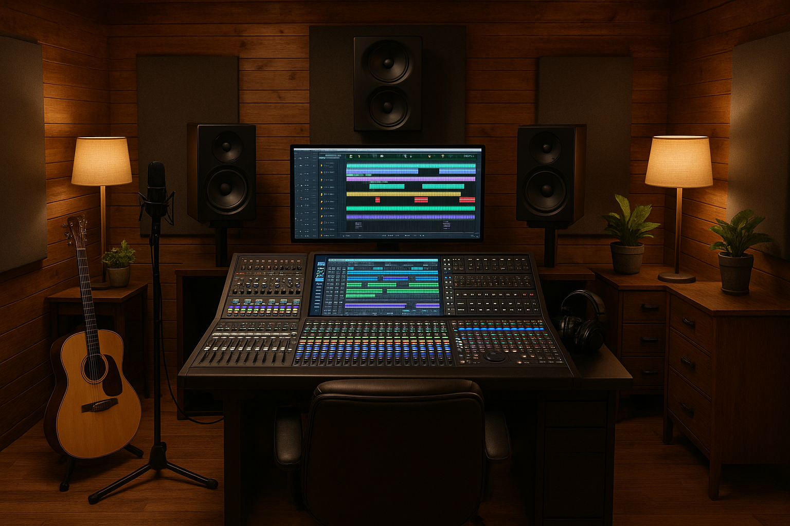imagen de un estudio de grabacin de musica profesional muy acogedor y con alta tecnologa en su mezcladora digital-1
